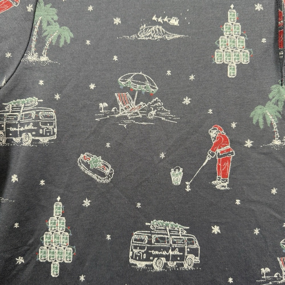 Travis Mathew Men's Polo Shirt Gray Christmas Holiday Golf Santa Print Size XXL - Picture 5 of 8